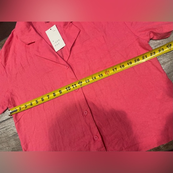 A New Day Womens M Medium Button-Down Pink Linen Short Sleeve Blouse NWT - Picture 8 of 9